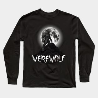 Werewolf Against Full Moon Design Long Sleeve T-Shirt